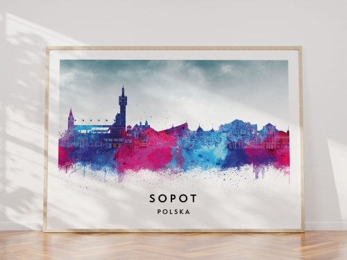 Plakat do salonu skylines Sopot w stylu Watercolor/ Akwarelowym