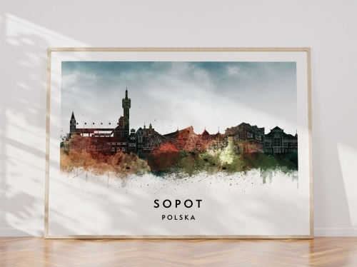 Plakat do salonu skylines Sopot w stylu Watercolor/ Akwarelowym