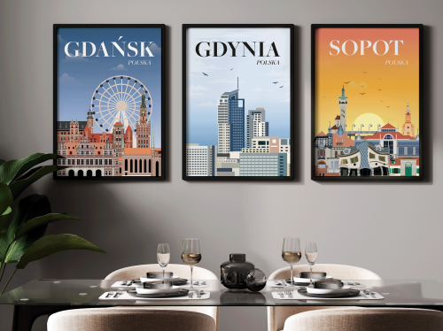 Plakaty podróżnicze Trójmiasto Gdańsk Gdynia Sopot, Tryptyk