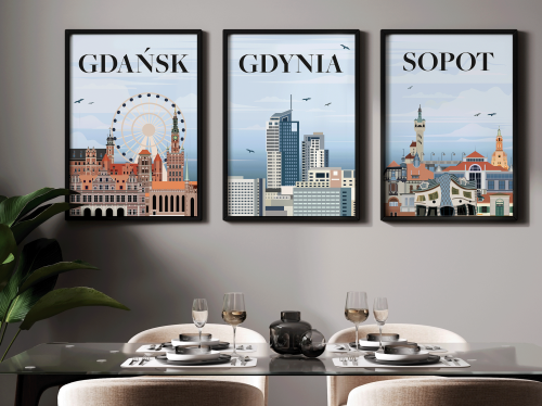 Plakaty podróżnicze Trójmiasto Gdańsk Gdynia Sopot, Tryptyk