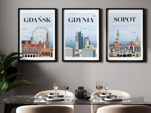 Plakaty podróżnicze Trójmiasto Gdańsk Gdynia Sopot, Tryptyk