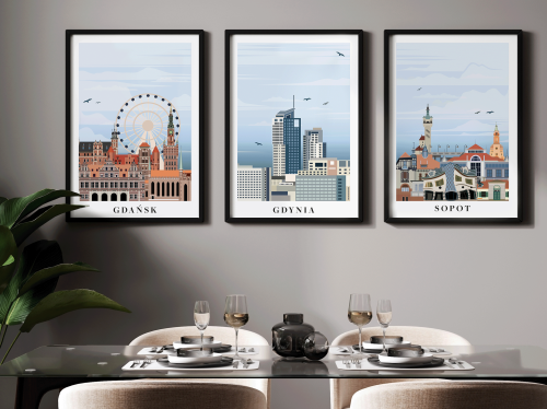 Plakaty podróżnicze Trójmiasto Gdańsk Gdynia Sopot, Tryptyk