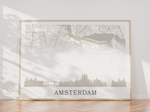Plakat do salonu skylines Amsterdam z mapą