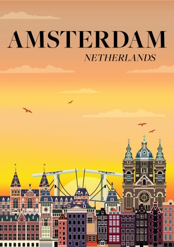 Plakat podróżniczy Amsterdam Holandia