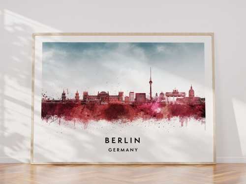 Plakat do salonu skylines Berlin w stylu Watercolor/ Akwarelowym