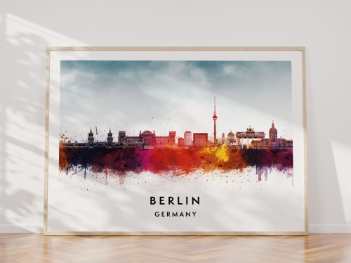 Plakat do salonu skylines Berlin w stylu Watercolor/ Akwarelowym