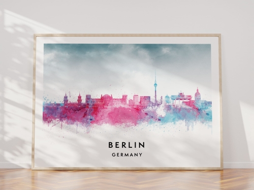 Plakat do salonu skylines Berlin w stylu Watercolor/ Akwarelowym