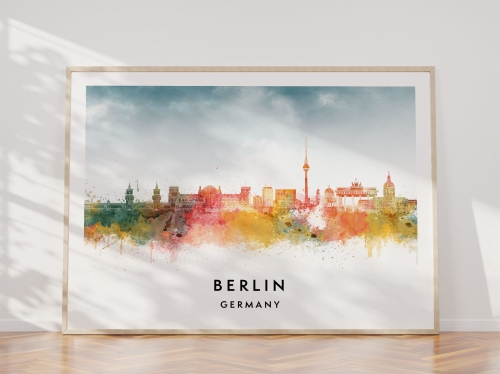 Plakat do salonu skylines Berlin w stylu Watercolor/ Akwarelowym