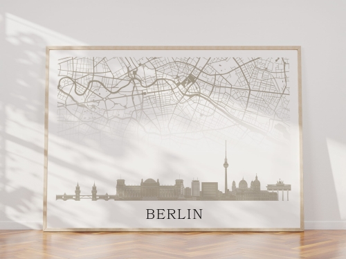 Plakat do salonu skylines Berlin z mapą