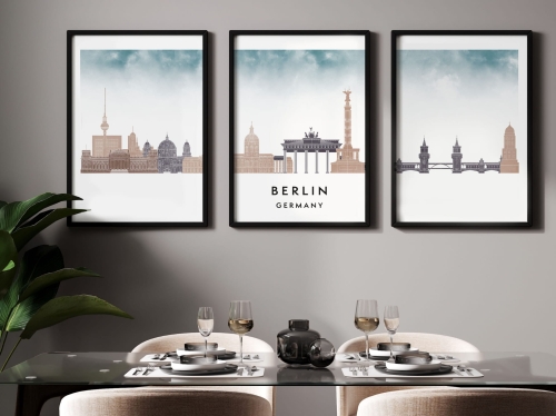 Plakat skylines TRYPTYK Berlin w stylu Watercolor/ Akwarelowym