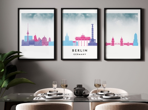 Plakat skylines TRYPTYK Berlin w stylu Watercolor/ Akwarelowym