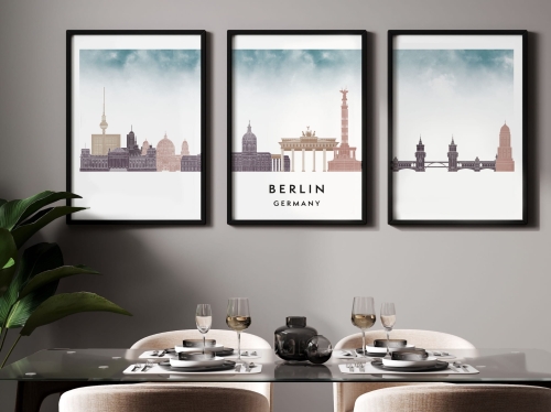 Plakat skylines TRYPTYK Berlin w stylu Watercolor/ Akwarelowym