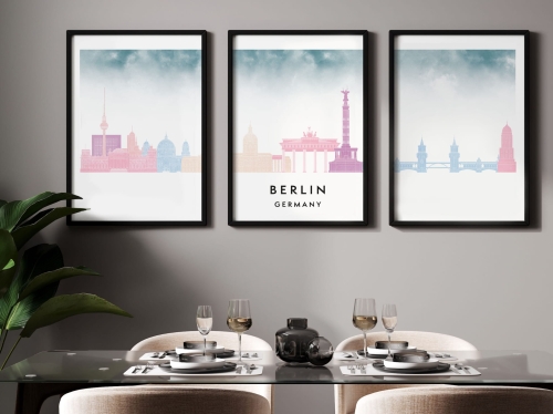 Plakat skylines TRYPTYK Berlin w stylu Watercolor/ Akwarelowym