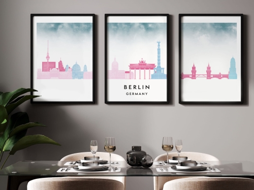 Plakat skylines TRYPTYK Berlin w stylu Watercolor/ Akwarelowym