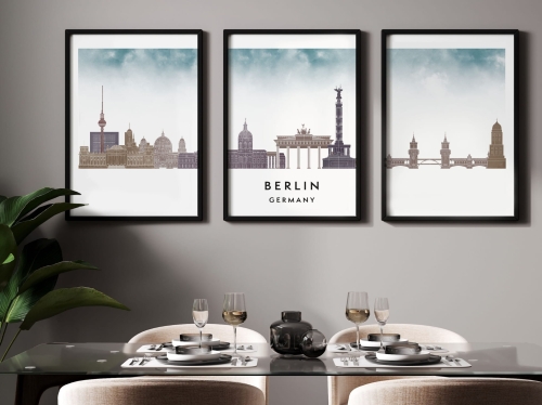 Plakat skylines TRYPTYK Berlin w stylu Watercolor/ Akwarelowym