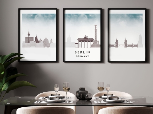 Plakat skylines TRYPTYK Berlin w stylu Watercolor/ Akwarelowym