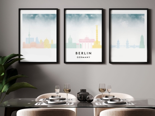 Plakat skylines TRYPTYK Berlin w stylu Watercolor/ Akwarelowym