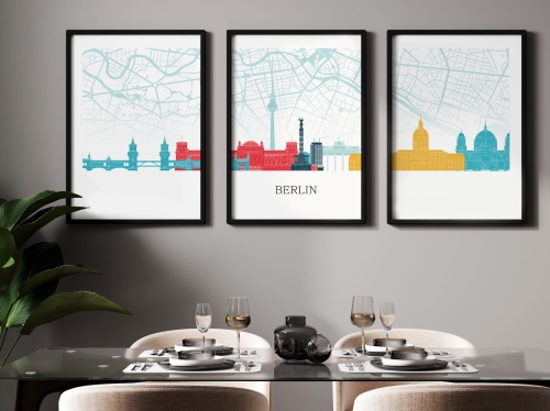 Plakat skylines TRYPTYK Berlin z mapą