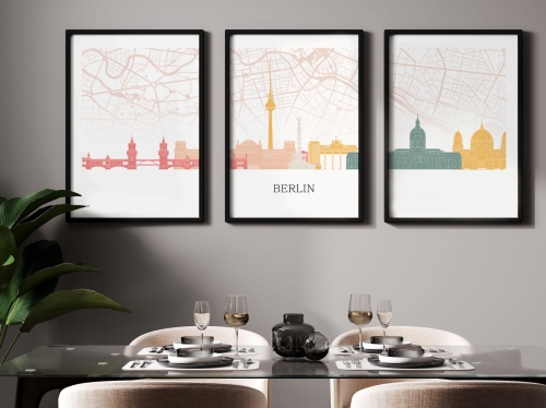 Plakat skylines TRYPTYK Berlin z mapą