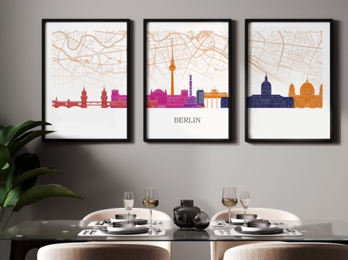 Plakat skylines TRYPTYK Berlin z mapą