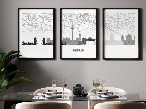 Plakat skylines TRYPTYK Berlin z mapą
