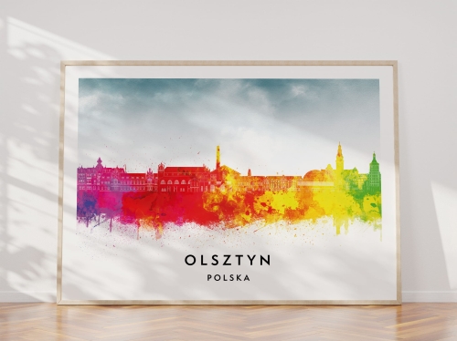 Plakat do salonu skylines Olsztyn w stylu Watercolor/ Akwarelowym