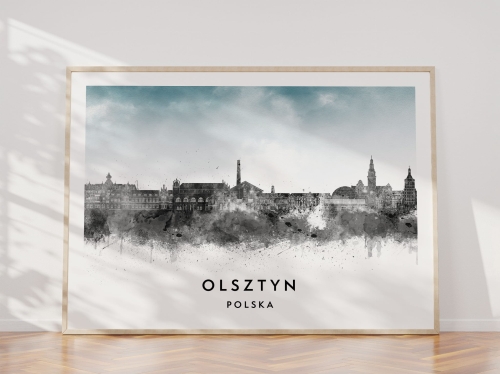 Plakat do salonu skylines Olsztyn w stylu Watercolor/ Akwarelowym