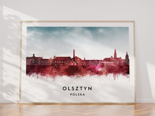 Plakat do salonu skylines Olsztyn w stylu Watercolor/ Akwarelowym