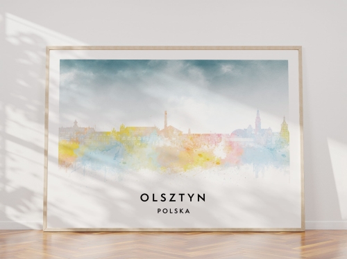 Plakat do salonu skylines Olsztyn w stylu Watercolor/ Akwarelowym