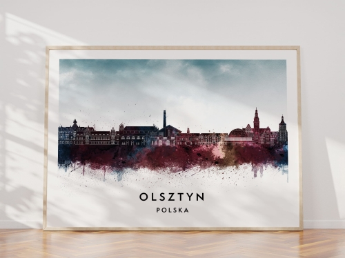 Plakat do salonu skylines Olsztyn w stylu Watercolor/ Akwarelowym