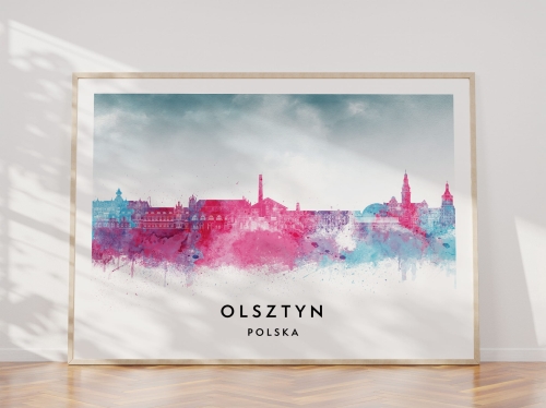 Plakat do salonu skylines Olsztyn w stylu Watercolor/ Akwarelowym