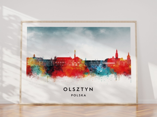Plakat do salonu skylines Olsztyn w stylu Watercolor/ Akwarelowym