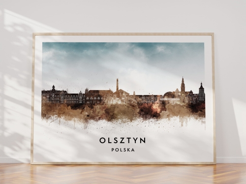 Plakat do salonu skylines Olsztyn w stylu Watercolor/ Akwarelowym