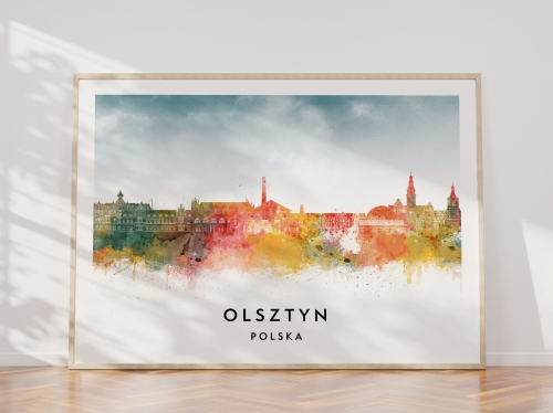 Plakat do salonu skylines Olsztyn w stylu Watercolor/ Akwarelowym