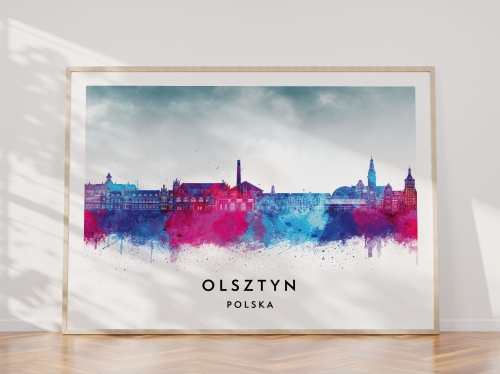 Plakat do salonu skylines Olsztyn w stylu Watercolor/ Akwarelowym