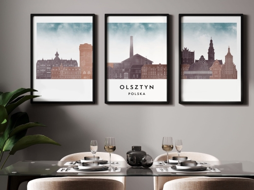 Plakat skylines TRYPTYK Olsztyn w stylu Watercolor/ Akwarelowym