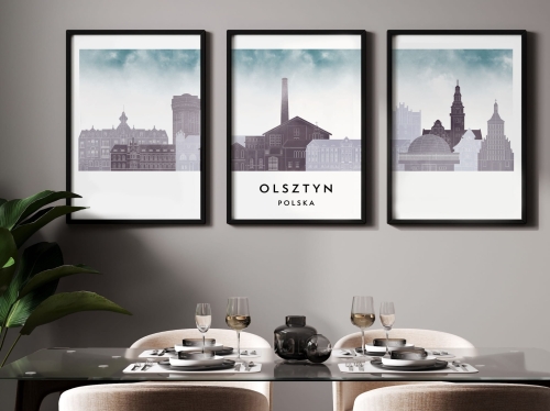 Plakat skylines TRYPTYK Olsztyn w stylu Watercolor/ Akwarelowym
