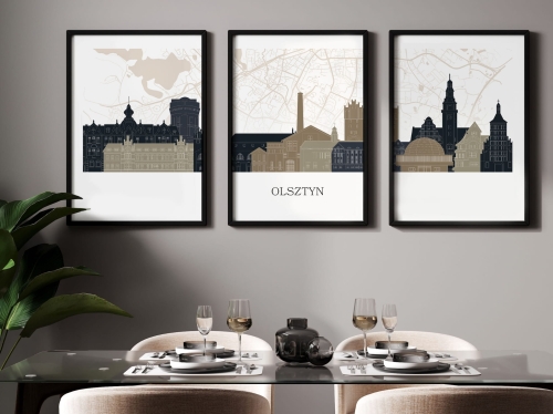 Plakat skylines TRYPTYK Olsztyn z mapą