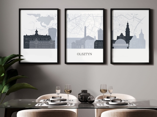 Plakat skylines TRYPTYK Olsztyn z mapą