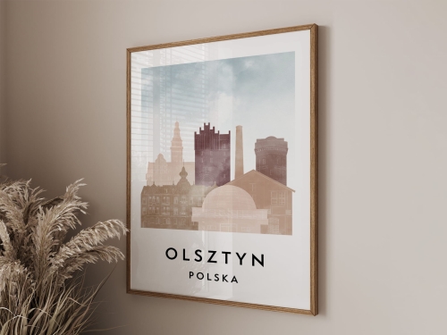 Plakat do salonu skylines Olsztyn stylu Watercolor/ Akwarelowym
