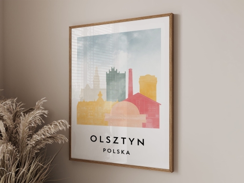 Plakat do salonu skylines Olsztyn stylu Watercolor/ Akwarelowym