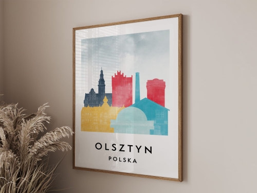 Plakat do salonu skylines Olsztyn stylu Watercolor/ Akwarelowym