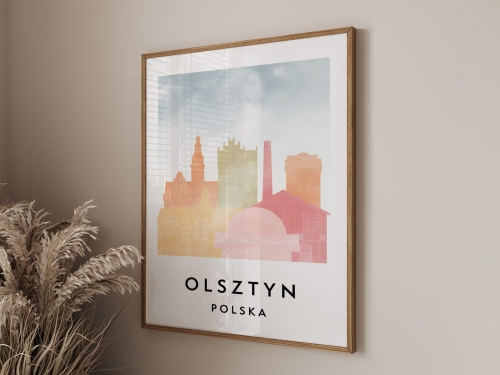 Plakat do salonu skylines Olsztyn stylu Watercolor/ Akwarelowym