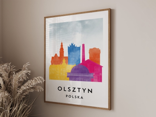 Plakat do salonu skylines Olsztyn stylu Watercolor/ Akwarelowym