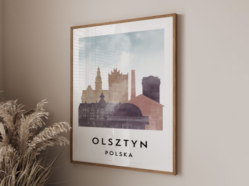 Plakat do salonu skylines Olsztyn stylu Watercolor/ Akwarelowym