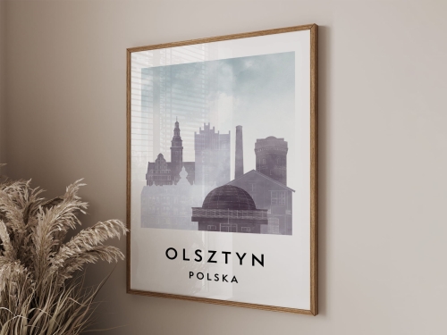 Plakat do salonu skylines Olsztyn stylu Watercolor/ Akwarelowym