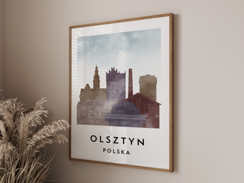 Plakat do salonu skylines Olsztyn stylu Watercolor/ Akwarelowym
