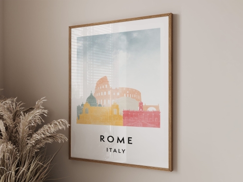 Plakat do salonu skylines Rome Rzym stylu Watercolor/ Akwarelowym