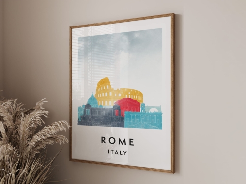 Plakat do salonu skylines Rome Rzym stylu Watercolor/ Akwarelowym