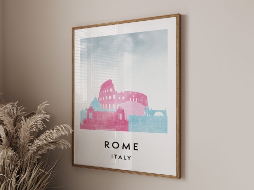 Plakat do salonu skylines Rome Rzym stylu Watercolor/ Akwarelowym
